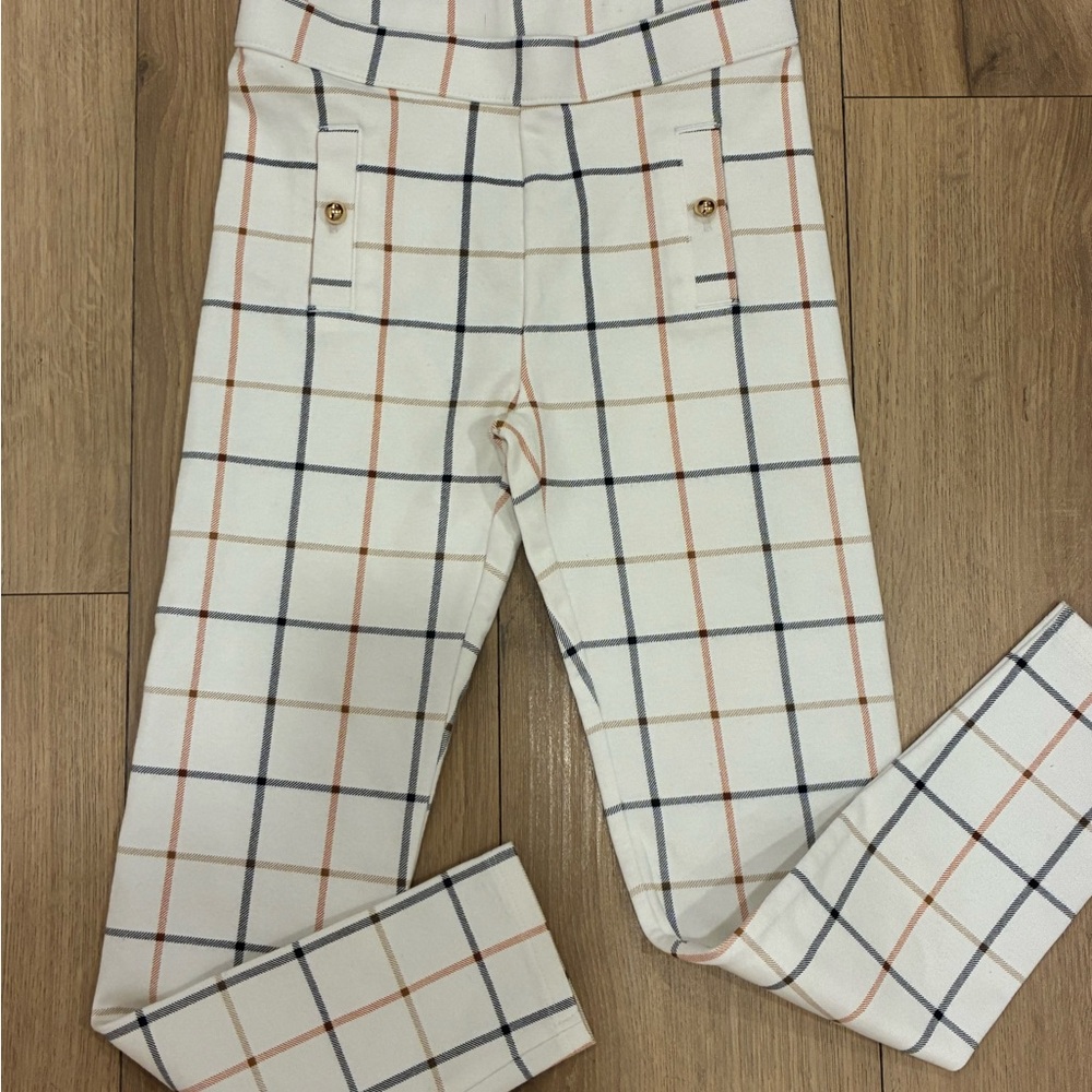 Janie and Jack Girls Pants Size 8 Plaid White Navy Orange Tan